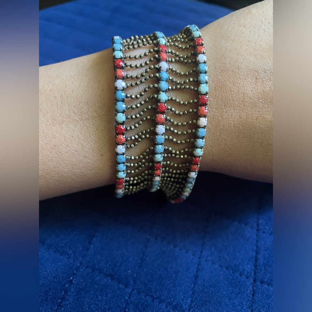 Beaded Multi-Row Turquoise & Coral Wrap Bracelet